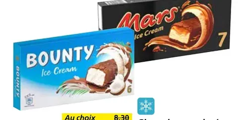 Ice cream bars Bounty, Mars, Snickers or Twix