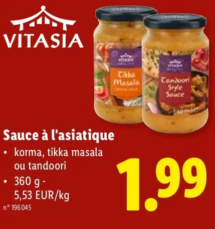 Asian sauce (korma, tikka masala or tandoori)
