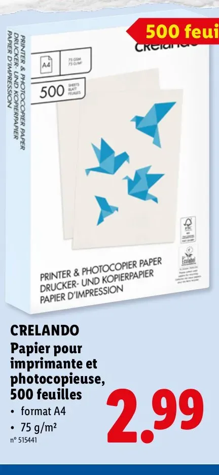 Paper for printer and copier, 500 sheets