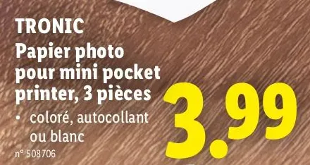 Photo paper for mini pocket printer, 3 pieces