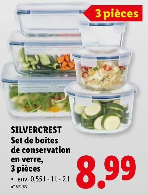 Glass storage box set, 3 pieces