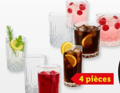 Long drink or whisky glasses, 4 pieces